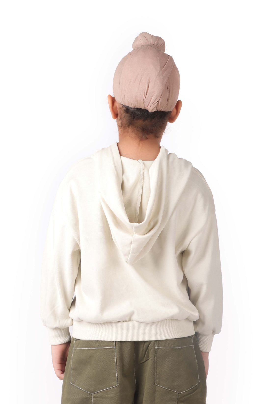 Unisex Cream Hoodie with Plaid Patch Pockets