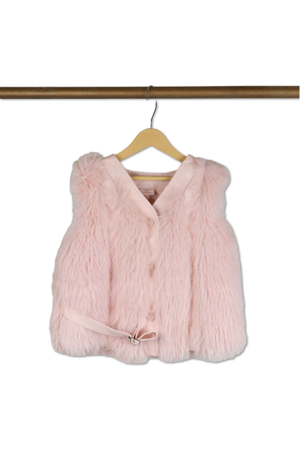 Fluffy Pink Half-Sleeve Faux Fur Jacket