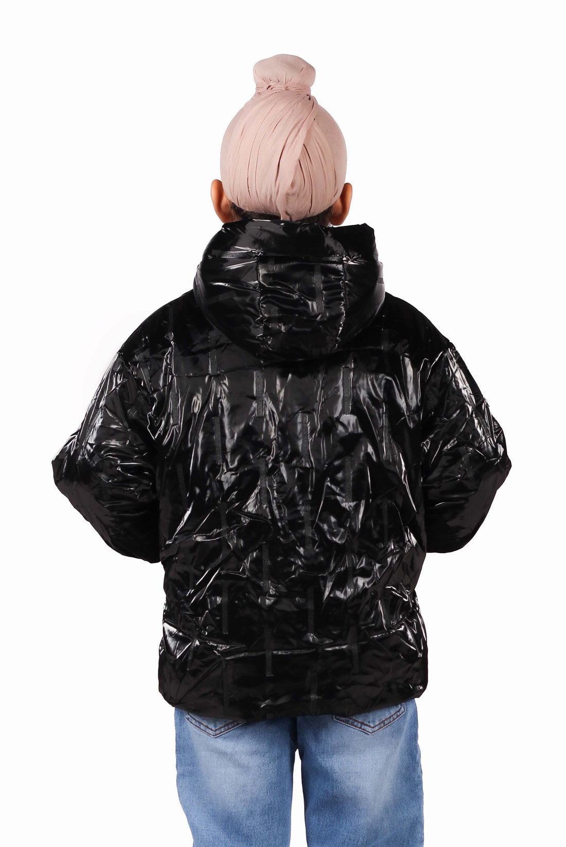 Glossy Black Hooded Puffer Jacket