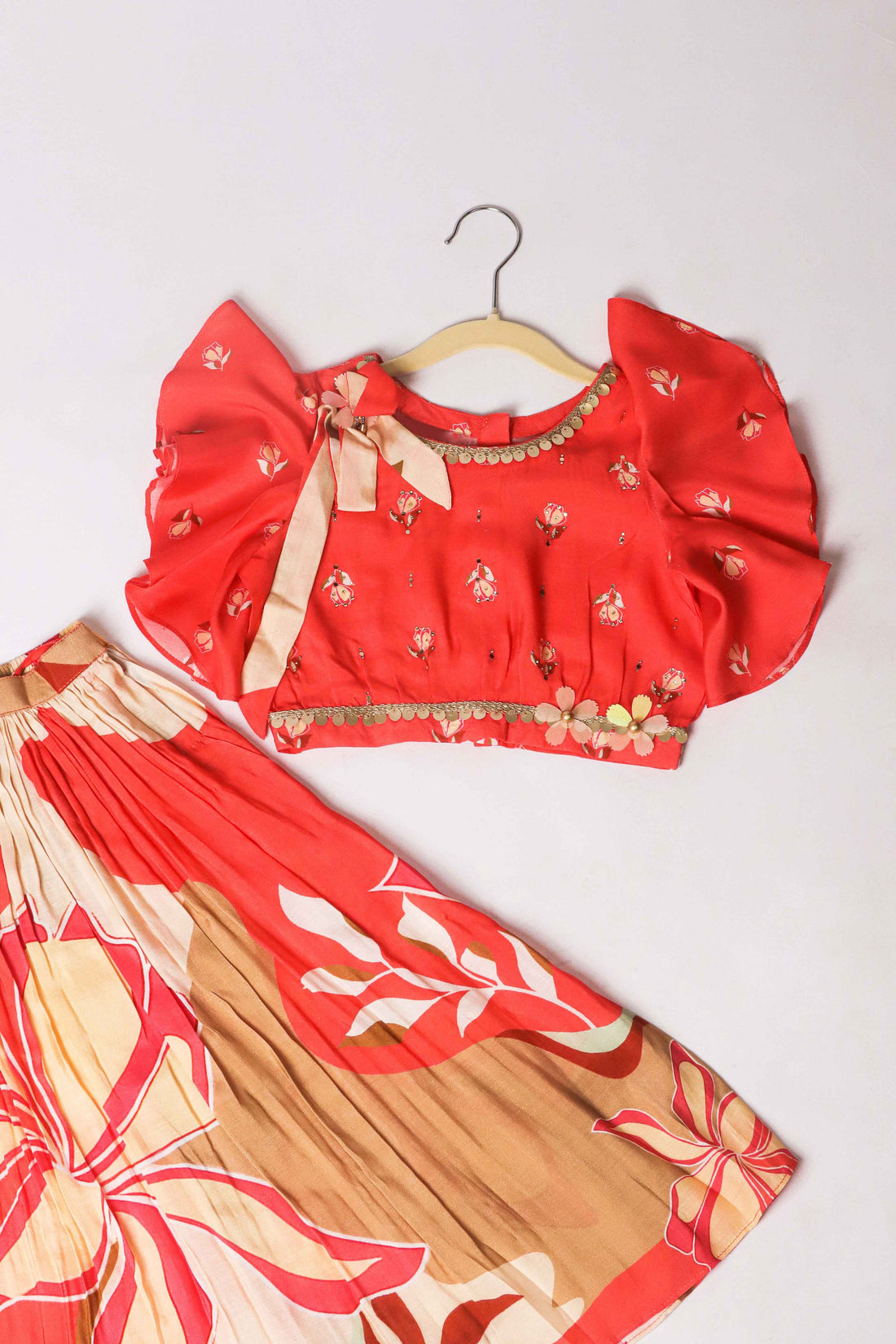 Coral Floral Print Ethnic Set