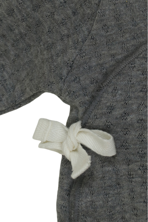 Elegant Gray Baby Onesie with White Ribbon Tie