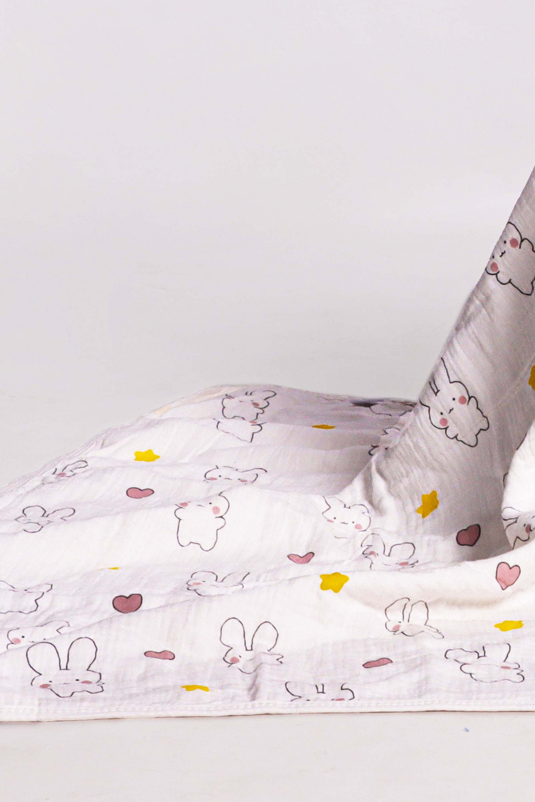 White Baby Wrapper with Bunny, Hearts, and Stars Design