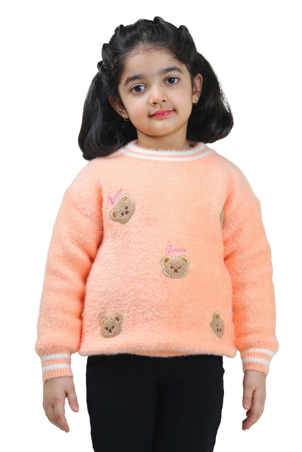 Peach-Colored Sweater with Bear Designs