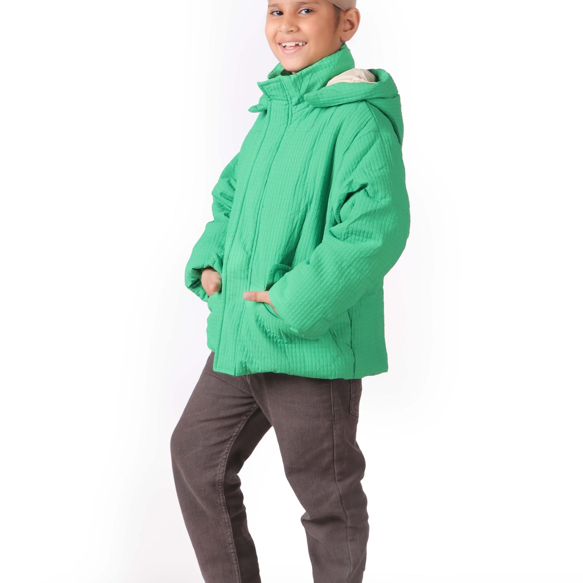 Unisex Vibrant Green Hooded Winter Jacket