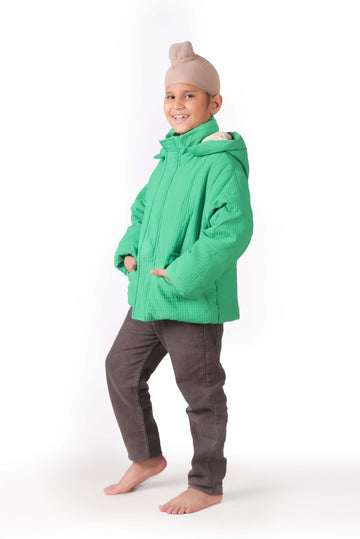 Unisex Vibrant Green Hooded Winter Jacket