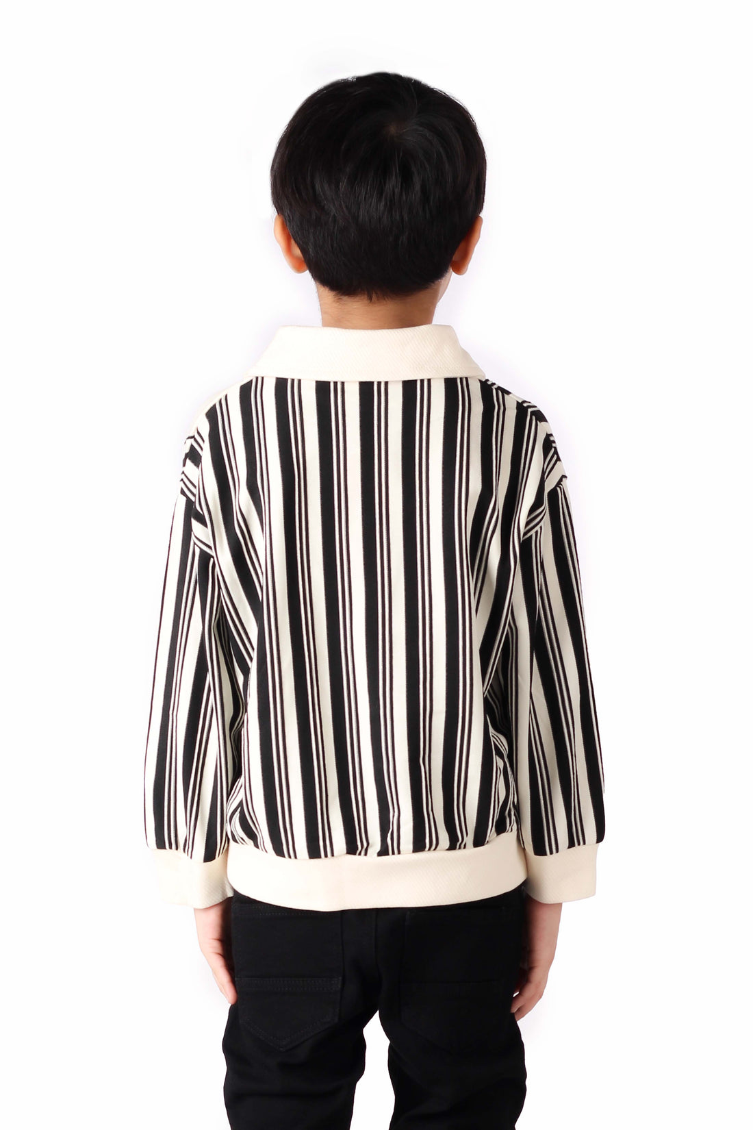 Black Striped Collared Shirt with Pocket