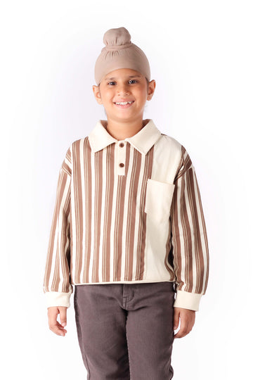 Brown Striped Collared Shirt with Pocket